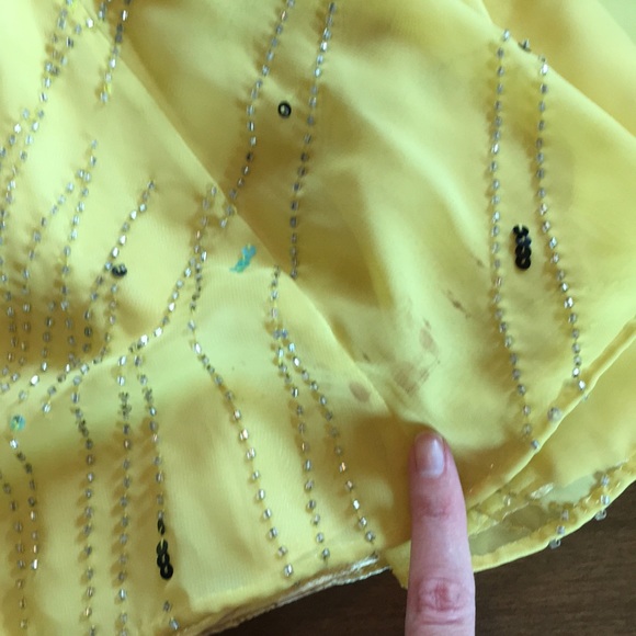 Vintage Y2K sparkly prom homecoming gown dress buttercup yellow beaded sequins - Picture 12 of 16